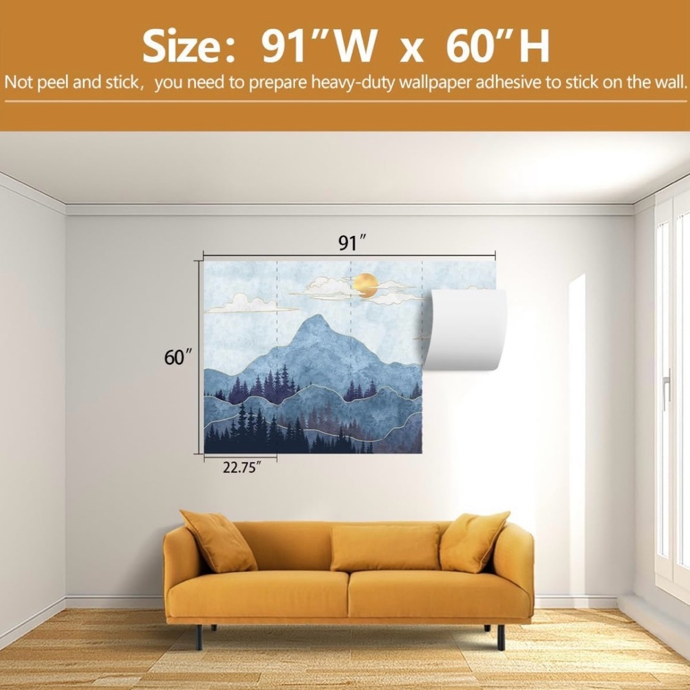 🏡 Blue Toned Mountain Landscape Wall Mural | Wallpaper 91”Wx60”H